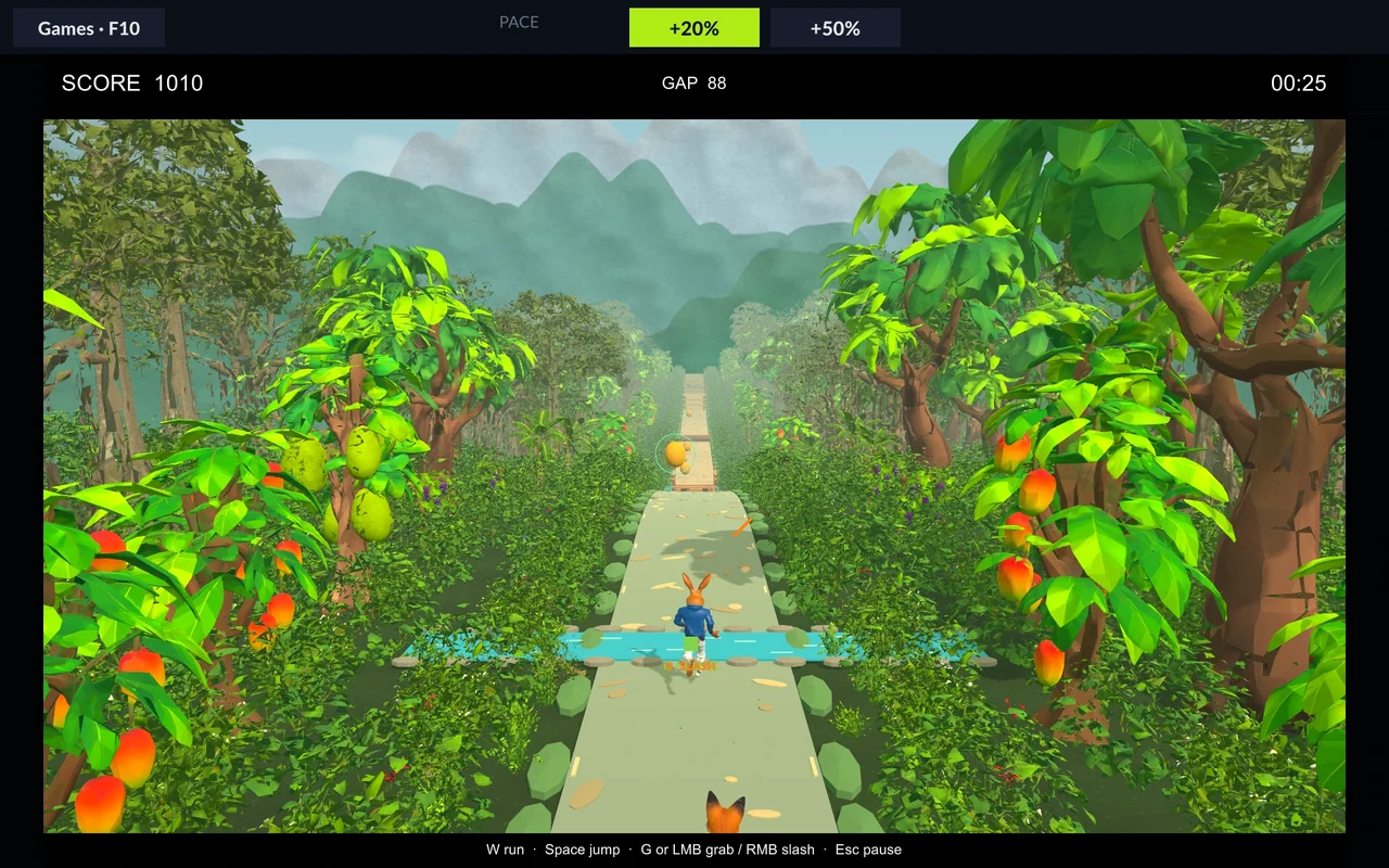 Jungle Chase: kelinci berlari di jalan hutan.